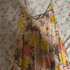 Roxy Floral Backless Dress - Yellow, Pink, Brown